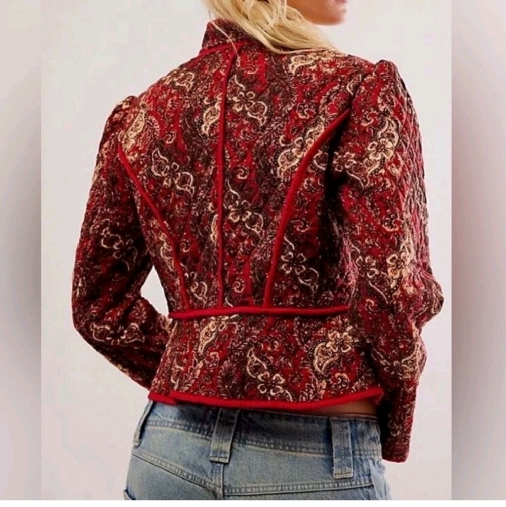 Free People Zoey Quilted Jacket In Cherry Combo - Picture 4 of 12
